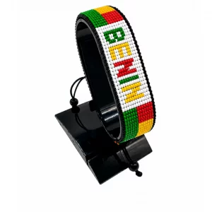 Benin Flag Bracelet With Name Adjustable handcrafted with beadwork in the colors of the Benin flag and the name "Benin"