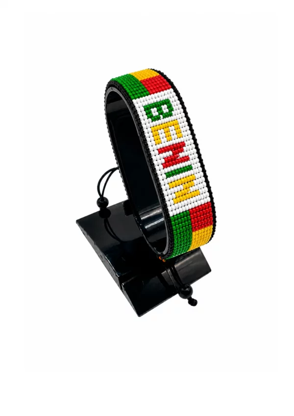 Benin Flag Bracelet With Name Adjustable handcrafted with beadwork in the colors of the Benin flag and the name "Benin"