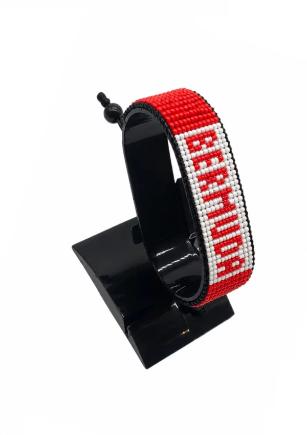 Bermuda Flag Bracelet With Name Adjustable handcrafted with beadwork in the colors of the Bermuda flag and the name "Bermuda".