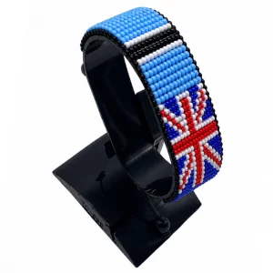 Botswana-UK Flag Adjustable Bracelet Combo handcrafted with beadwork in the colors of the Botswana and United Kingdom flags.