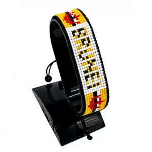 Brunei Flag Bracelet With Name Adjustable handcrafted with beadwork in the colors of the Brunei flag featuring the name BRUNEI.