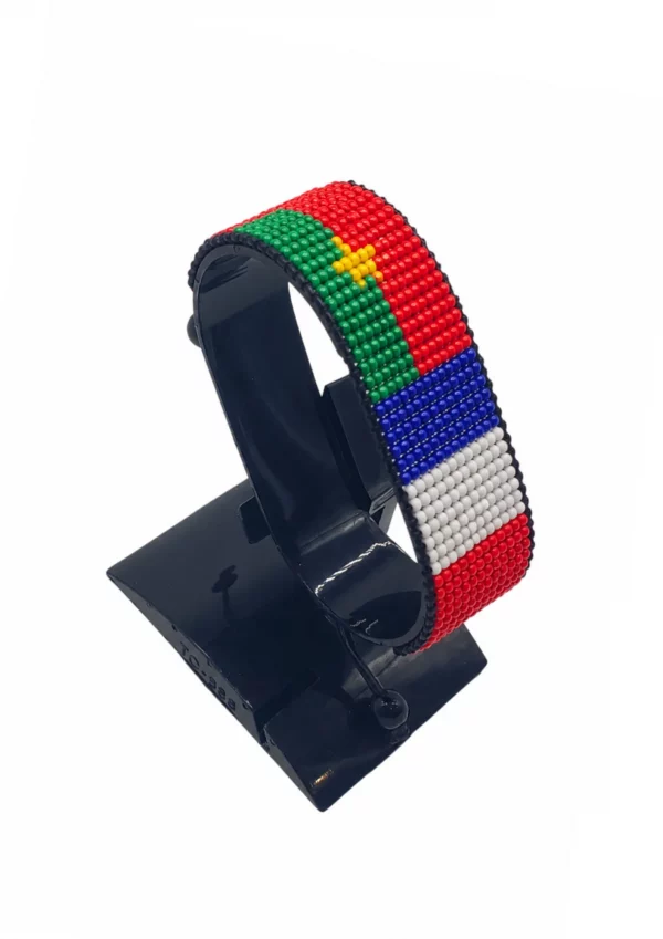 Burkina Faso-France Flag Adjustable Bracelet Combo handcrafted with beadwork in the colors of the Burkina Faso and France flags.