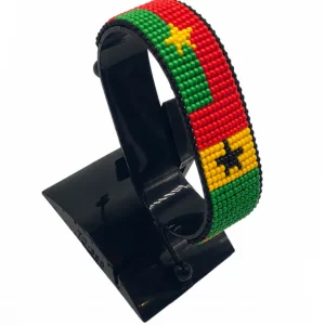 Burkina Faso-Ghana Flag Adjustable Bracelet Combo handcrafted with beadwork in the colors of the Burkina Faso and Ghana flags.