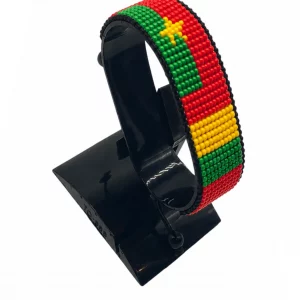 Burkina Faso-Mali Flag Adjustable Bracelet Combo handcrafted with beadwork in the colors of the Burkina Faso and Mali flags.
