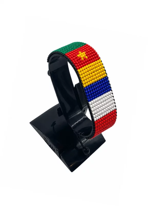 Cameroon-France Flag Adjustable Bracelet Combo handcrafted with beadwork in the colors of the Cameroon and France flags.