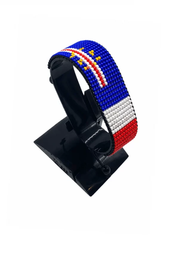 Cape Verde-France Flag Adjustable Bracelet Combo handcrafted with beadwork in the colors of the Cape Verde and France flags.