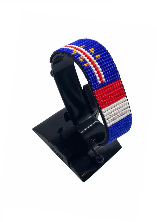 Cape Verde-Netherlands Flag Adjustable Bracelet Combo handcrafted with beadwork in the colors of the Cape Verde and Netherlands flags.