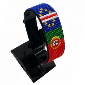 Cape Verde-Portugal Flag Adjustable Bracelet Combo handcrafted with beadwork in the colors of the Cape Verde and Portugal flags.