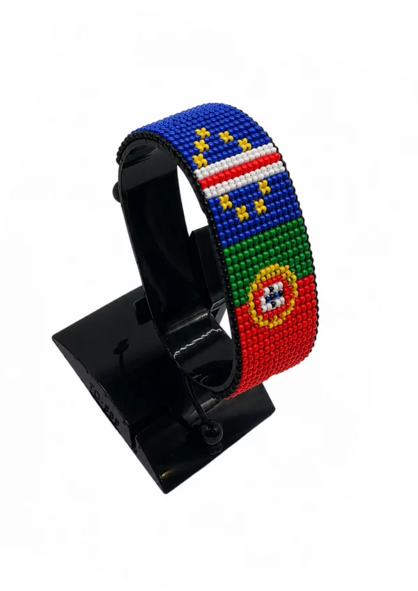 Cape Verde-Portugal Flag Adjustable Bracelet Combo handcrafted with beadwork in the colors of the Cape Verde and Portugal flags.