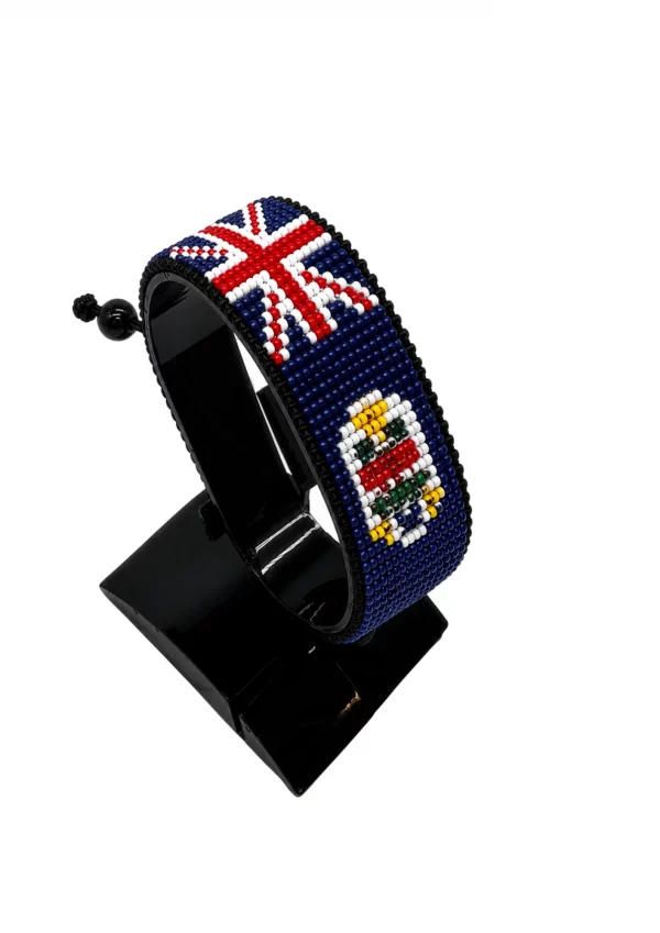 Cayman Islands Flag Bracelet Adjustable handcrafted with beadwork in the colors of the Cayman Islands flag.