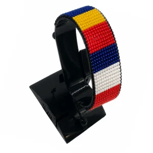 Chad-France Flag Adjustable Bracelet Combo handcrafted with beadwork in the colors of the Chad and France flags.