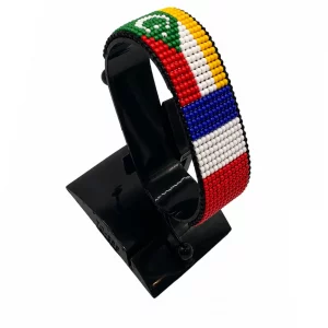 Comoros-France Flag Adjustable Bracelet Combo handcrafted with beadwork in the colors of the Comoros and France flags.