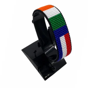 Côte d'Ivoire-France Flag Adjustable Bracelet Combo handcrafted with beadwork in the colors of the Côte d'Ivoire and France flags.
