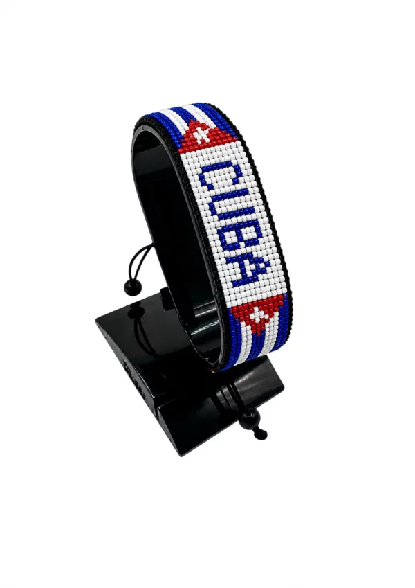 Cuba Flag Bracelet With Name Adjustable handcrafted with beadwork in the colors of the Cuba flag featuring the name CUBA.