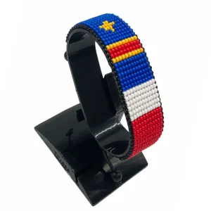 DRC Congo-France Flag Adjustable Bracelet Combo handcrafted with beadwork in the colors of the Democratic Republic of the Congo and France flags.
