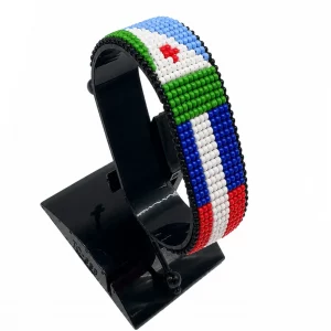 Djibouti-France Flag Adjustable Bracelet Combo handcrafted with beadwork in the colors of the Djibouti and France flags.