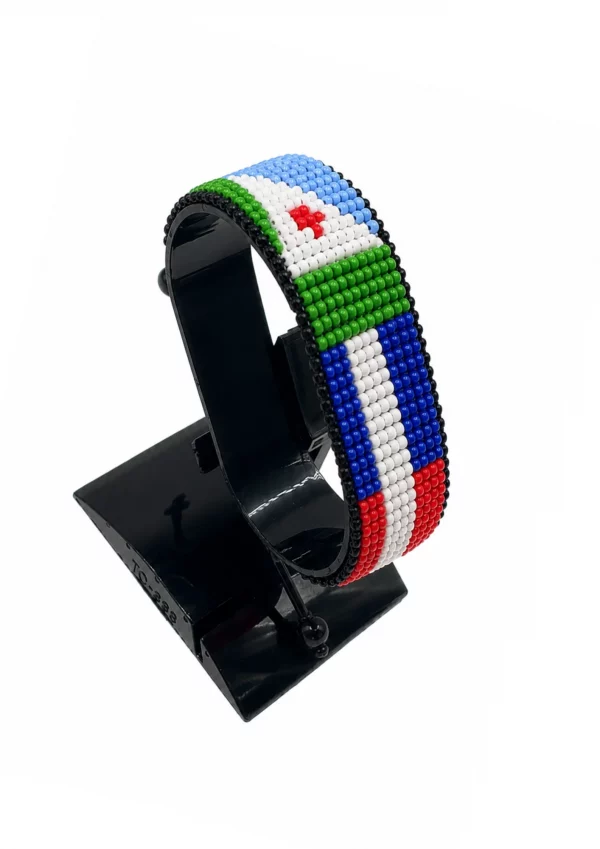 Djibouti-France Flag Adjustable Bracelet Combo handcrafted with beadwork in the colors of the Djibouti and France flags.