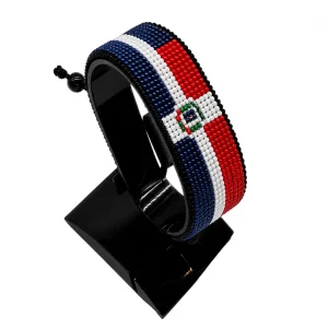 Dominican Republic Flag Bracelet Adjustable handcrafted with beadwork in the colors of the Dominican Republic flag