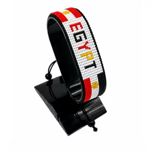 Egypt Flag Bracelet With Name Adjustable handcrafted with beadwork in the colors of the Egypt flag and the name "Egypt".
