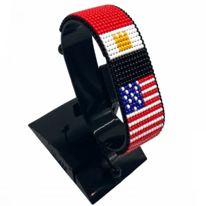 Egypt-USA Flag Adjustable Bracelet Combo handcrafted with beadwork in the colors of the Egypt and United States flags.