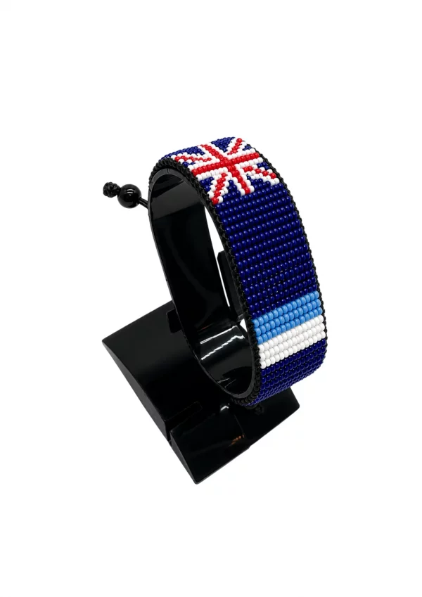 Falkland Islands Flag Bracelet Adjustable handcrafted with beadwork in the colors of the Falkland Islands flag.