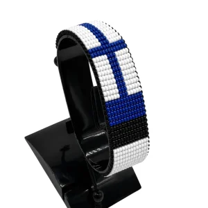 Finland Estonia Combo Flag Bracelet Adjustable handcrafted with beadwork in the colors of the Finland and Estonia flags.
