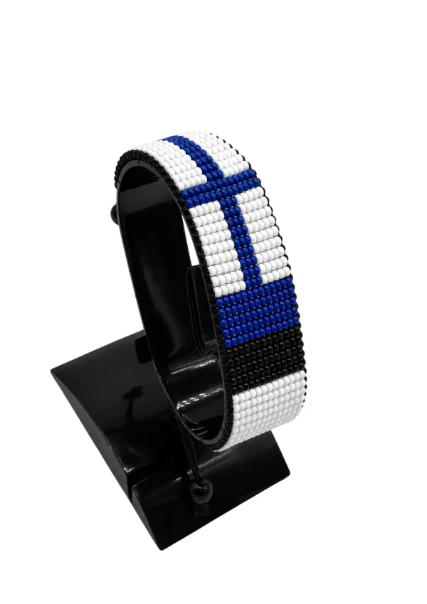 Finland Estonia Combo Flag Bracelet Adjustable handcrafted with beadwork in the colors of the Finland and Estonia flags.