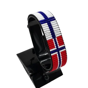 Finland Norway Combo Flag Bracelet Adjustable handcrafted with beadwork in the colors of the Finland and Norway flags.