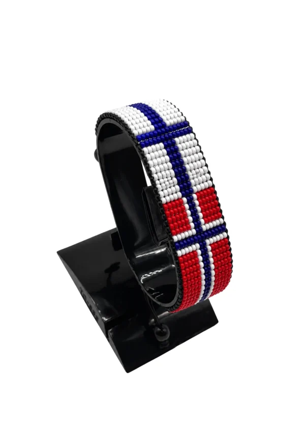 Finland Norway Combo Flag Bracelet Adjustable handcrafted with beadwork in the colors of the Finland and Norway flags.