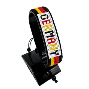 Germany Flag Bracelet With Name Adjustable handcrafted with beadwork in the colors of the Germany flag featuring the name GERMANY.