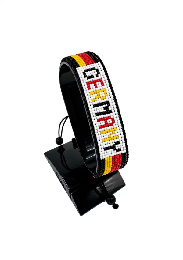 Germany Flag Bracelet With Name Adjustable handcrafted with beadwork in the colors of the Germany flag featuring the name GERMANY.