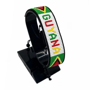 Guyana Flag Bracelet With Name Adjustable handcrafted with beadwork in the colors of the Guyana flag featuring the name GUYANA.