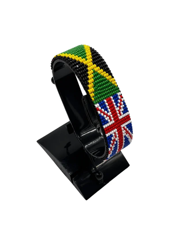 Jamaica UK Combo Flag Bracelet Adjustable handcrafted with beadwork in the colors of the Jamaica and United Kingdom flags.