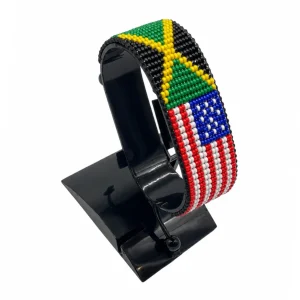 Jamaica USA Combo Flag Bracelet Adjustable handcrafted with beadwork in the colors of the Jamaica and United States flags.