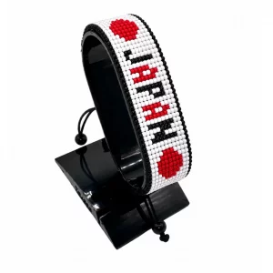 Japan Flag Bracelet With Name Adjustable handcrafted with beadwork in the colors of the Japan flag and the name "Japan".