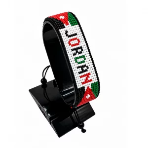 Jordan Flag Bracelet With Name Adjustable handcrafted with beadwork in the colors of the Jordan flag and the name "Jordan".