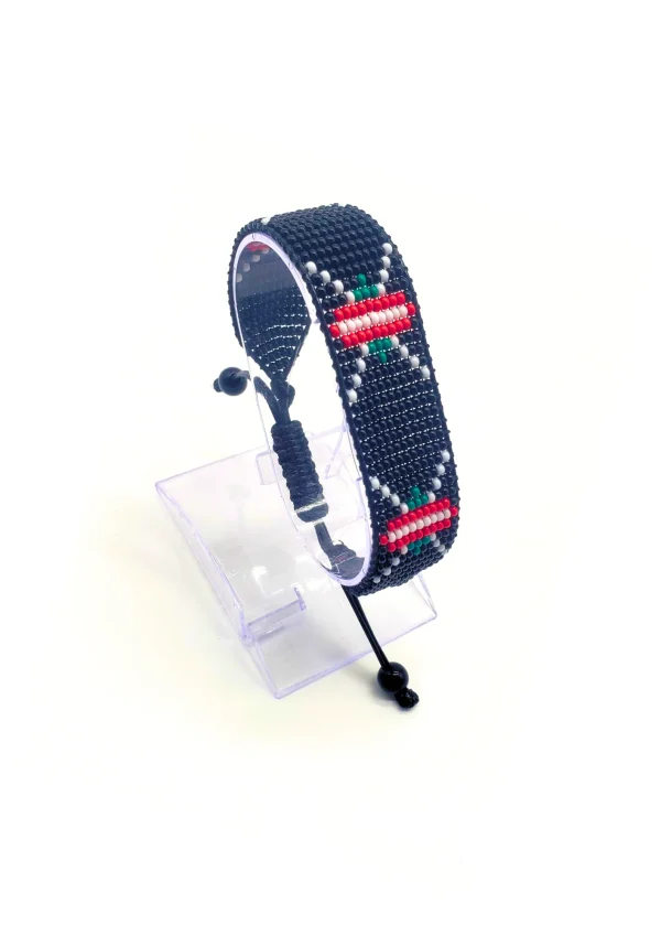Kenya Flag Bracelet Version handcrafted with beadwork in the colors of the Kenya flag on A Clear Base
