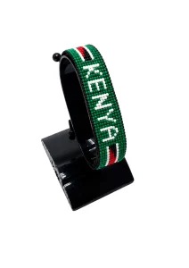 Kenya Flag Bracelet With Name Adjustable Green Version handcrafted with beadwork in the colors of the Kenya flag featuring the name KENYA