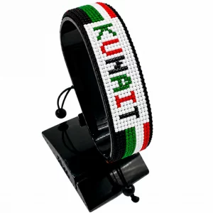 Kuwait Flag Bracelet With Name Adjustable handcrafted with beadwork in the colors of the Kuwait flag featuring the name KUWAIT.