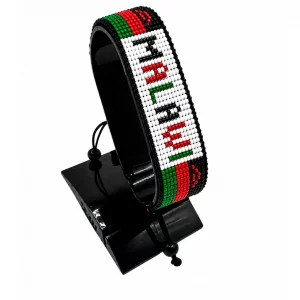 Malawi Flag Bracelet With Name Adjustable handcrafted with beadwork in the colors of the Malawi flag and the name "Malawi".
