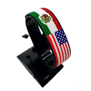Mexico-USA Flag Adjustable Bracelet Combo handcrafted with beadwork in the colors of the Mexico and United States flags.