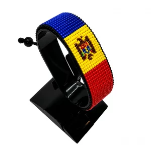 Moldova Flag Bracelet Adjustable handcrafted with beadwork in the colors of the Moldova flag.
