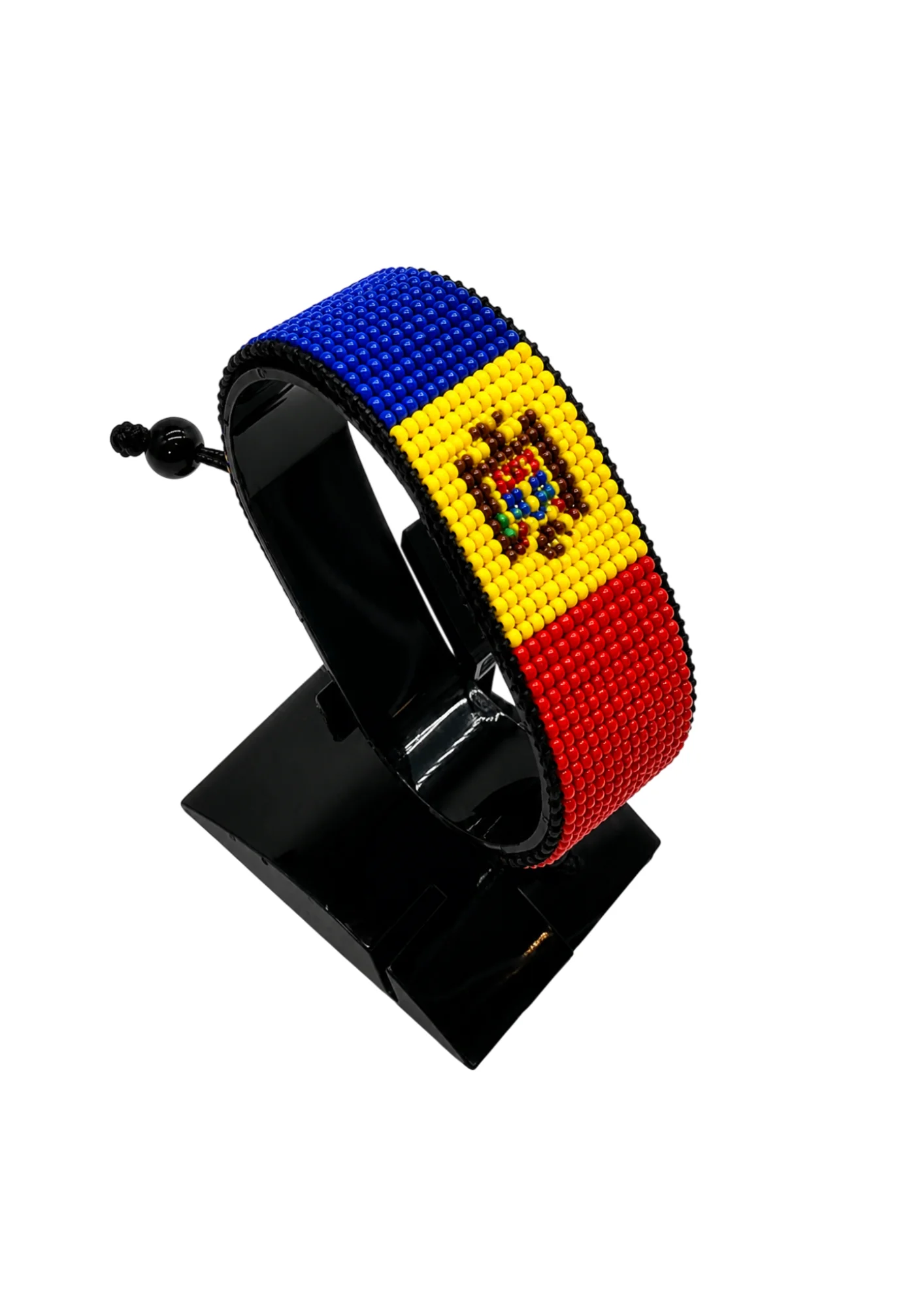 Moldova Flag Bracelet Adjustable handcrafted with beadwork in the colors of the Moldova flag.