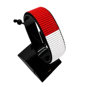 Monaco Flag Bracelet Adjustable handcrafted with beadwork in the colors of the Monaco flag.