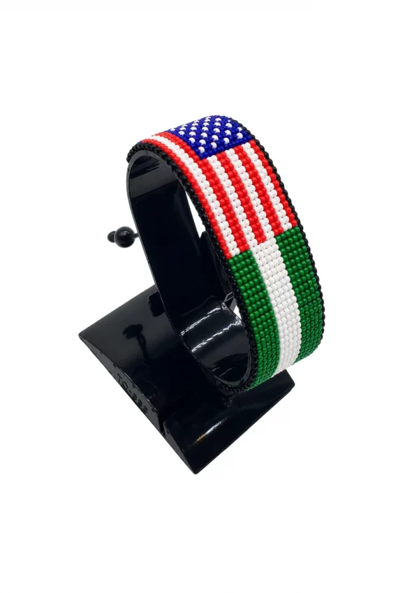 Nigeria-USA Flag Adjustable Bracelet Combo handcrafted with beadwork in the colors of the Nigeria and United States flags.