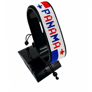 Panama Flag Bracelet With Name Adjustable handcrafted with beadwork in the colors of the Panama flag and the name "Panama".