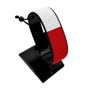 Poland Flag Bracelet Adjustable Horizontal Stripe handcrafted with beadwork in the colors of the Poland flag.