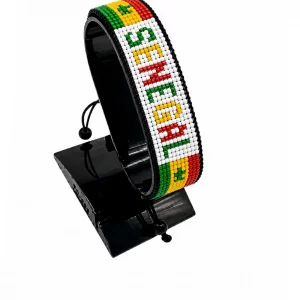 Senegal Flag Bracelet Adjustable handcrafted with beadwork in the colors of the Senegal flag.