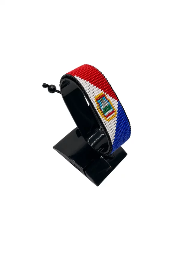Sint Maarten Flag Bracelet Adjustable handcrafted with beadwork in the colors of the Sint Maarten flag.