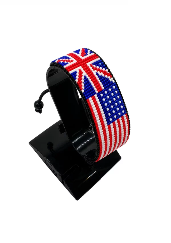 Nigeria-USA Flag Adjustable Bracelet Combo handcrafted with beadwork in the colors of the Nigeria and United States flags.